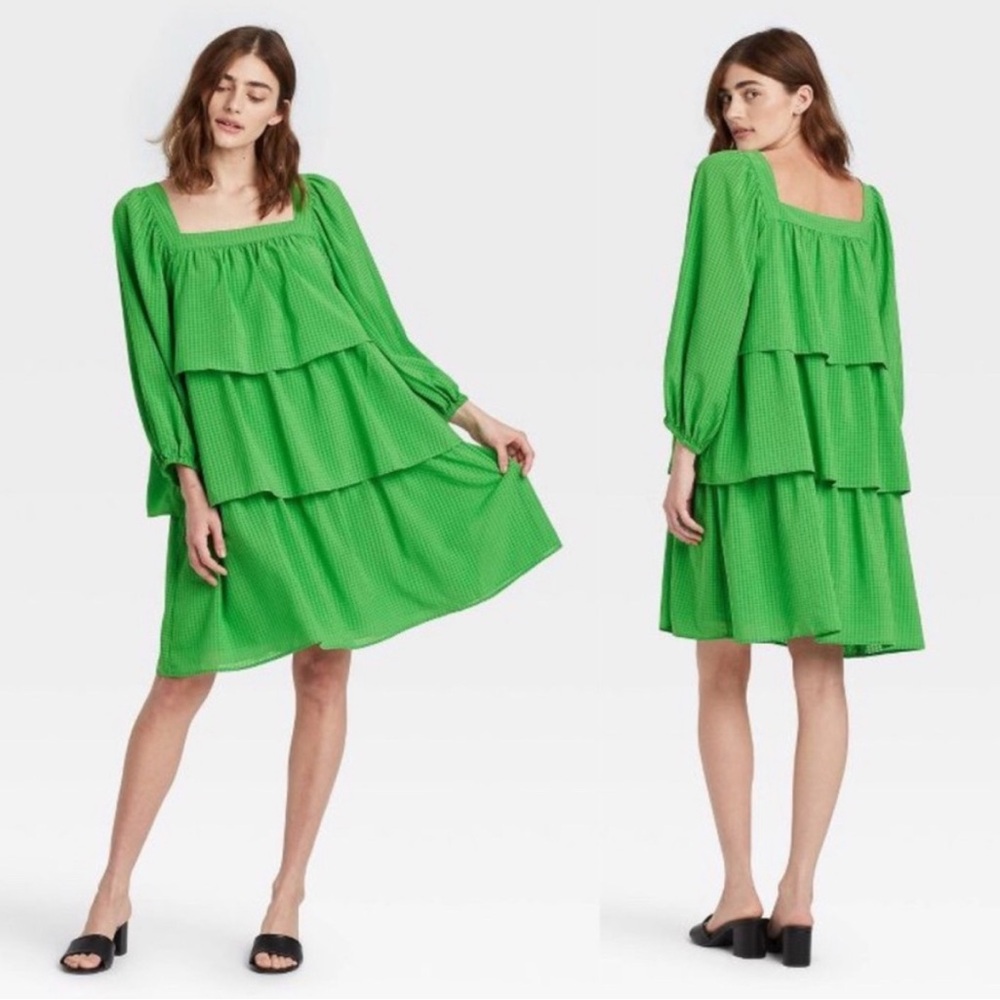 Who What Wear Green Tiered Dress